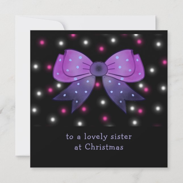 Cute bow Sisters custom photo Christmas card (Front)