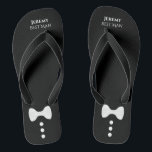 Cute Bow Tie & Buttons Black Best Man Wedding Jandals<br><div class="desc">These cute flip flops are a great way to thank the best man at your wedding. They feature a design that is simple,  cute,  and fun with a white bow tie and buttons on a black background with his name and title.</div>