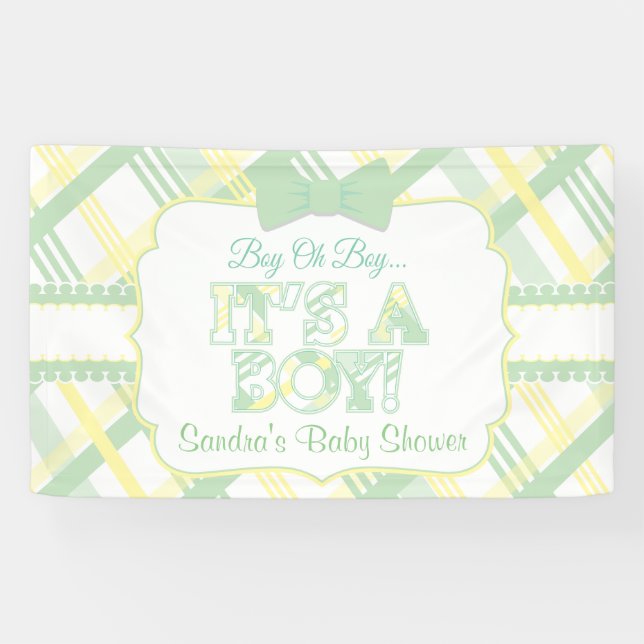 Cute Bow tie, It's a Boy, Plaid Baby Shower Banner (Horizontal)