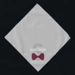 Cute Bow Tie Monogram Grey Pet Bandana<br><div class="desc">Your monogram and name over a grey canvas, finished with a cute burgundy bow tie. Fill in the template to add your pet's name, or remove the name option altogether; whichever you prefer. Background colour can be changed, using the edit menu. Text style, size, and colour can also be changed...</div>