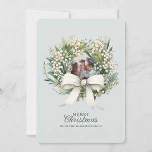 Cute Bow Wreath Photo Christmas Holiday Card