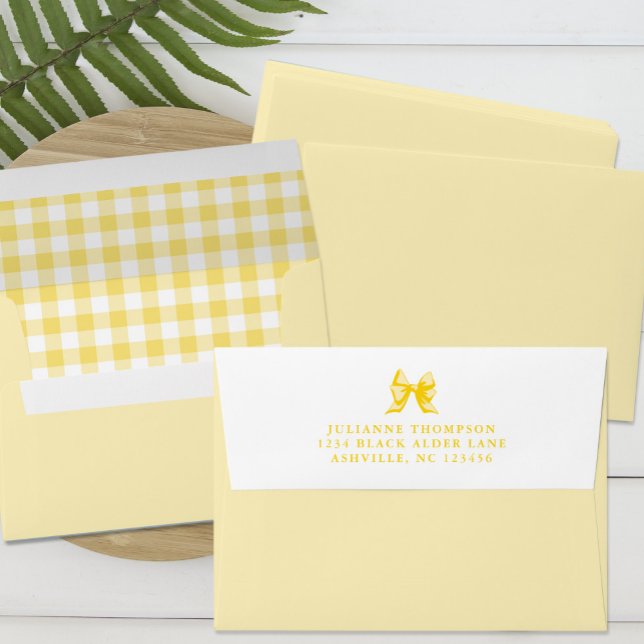Cute Bow Yellow White Gingham Check Return Address Envelope (Cute Bow Yellow White Gingham Check Return Address Envelope)