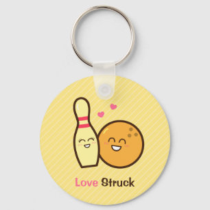 Cute Bowling Ball and Pin Love Struck Pun Keychain
