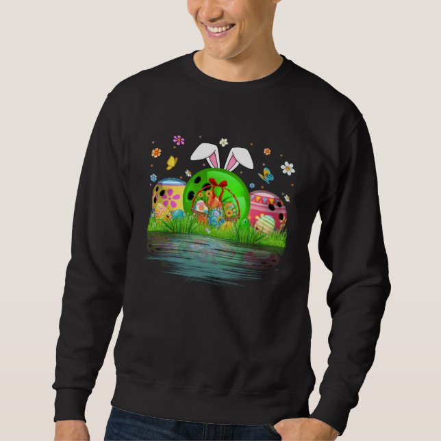 Cute Bowling Ball Egg & Bunny Ears Happy Easter Da Sweatshirt (Front)