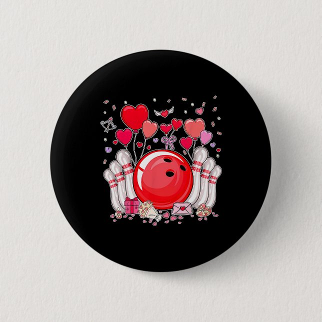 Cute Bowling Byll Valentine Heart Lover Player Bow 6 Cm Round Badge (Front)