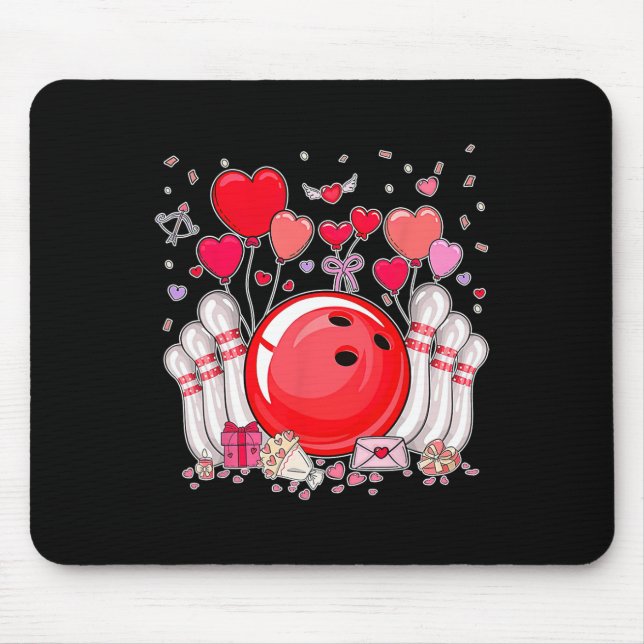 Cute Bowling Byll Valentine Heart Lover Player Bow Mouse Pad (Front)
