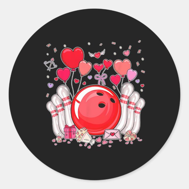 Cute Bowling Ll Valentine Heart Lover Player Bowle Classic Round Sticker (Front)