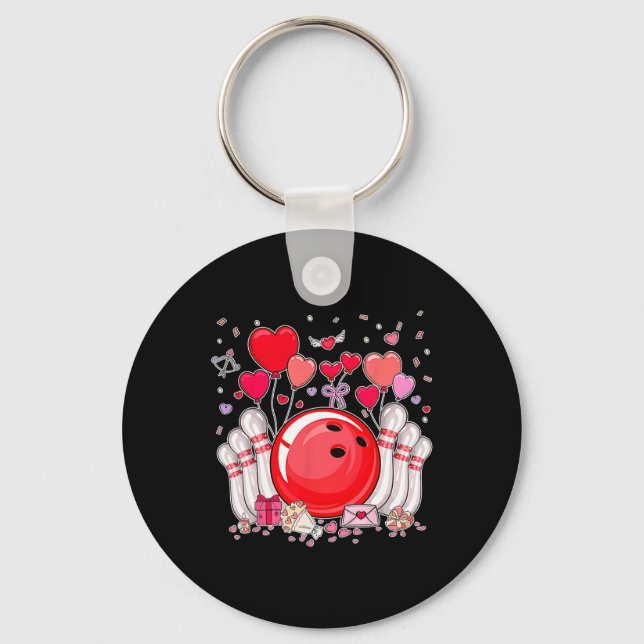 Cute Bowling Ll Valentine Heart Lover Player Bowle Key Ring (Front)