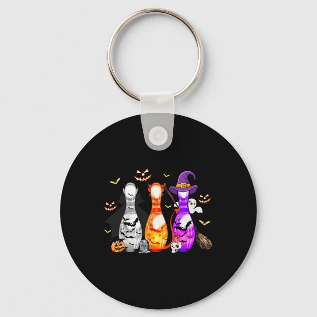 Cute Bowling Pin Halloween Spooky Costume  Key Ring (Front)
