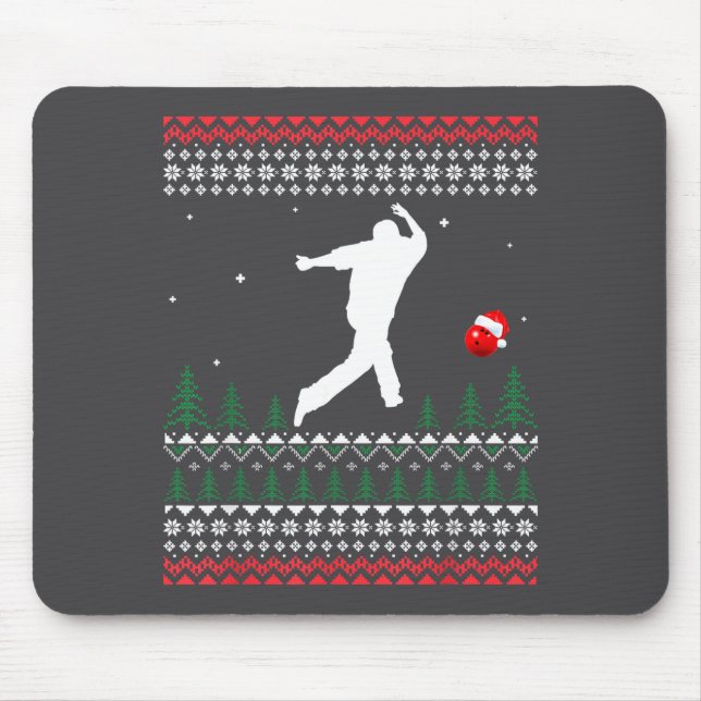 Cute Bowling Player Santa Claus Hat Ugly Christmas Mouse Pad (Front)