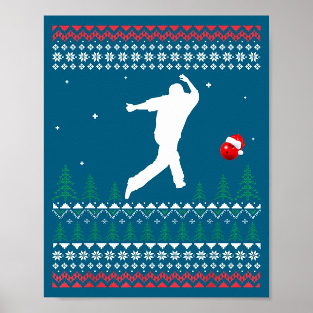 Cute Bowling Player Santa Claus Hat Ugly Christmas Poster (Front)