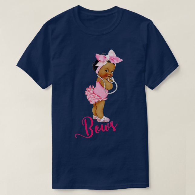 Cute Bows Ethnic Team Girl Gender Reveal Baby Show T-Shirt (Design Front)