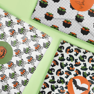 Cute Bows Witchy Halloween Baby Shower Patterns Wrapping Paper Sheet