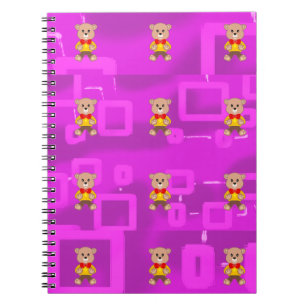 Cute Bowtie Bear on Pink Geometric Notebook