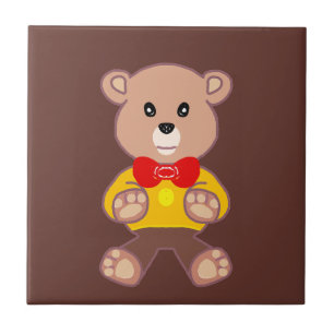 Cute Bowtie Teddy Bear Brown Ceramic Tile