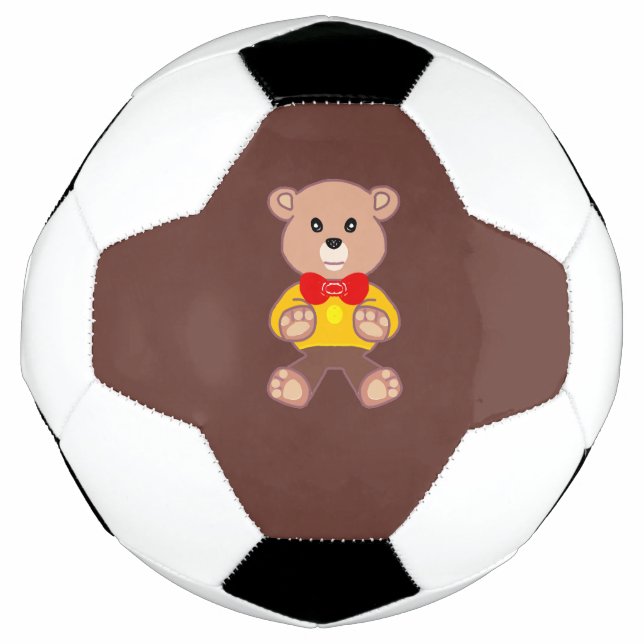 Cute Bowtie Teddy Bear Brown Soccer Ball (Front)