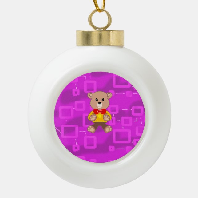 Cute Bowtie Teddy Bear   Ceramic Ball Christmas Ornament (Front)