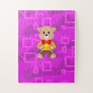 Cute Bowtie Teddy Bear Pink Geometric  Jigsaw Puzzle