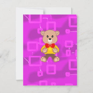 Cute Bowtie Teddy Bear Pink Geometric Postcard