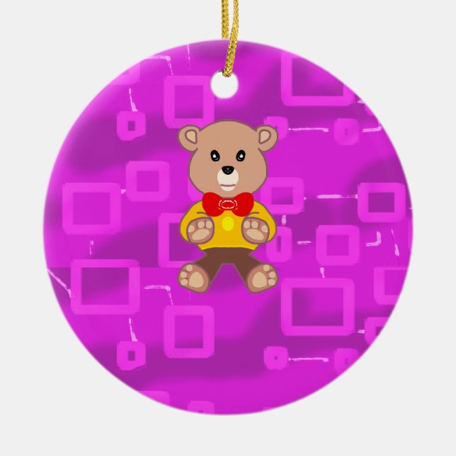 Cute Bowtie Teddy Bear  Spaceship  Ceramic Tree Decoration (Front)