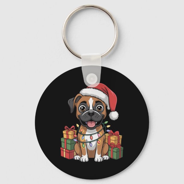 Cute Boxer Christmas Xmas Design Funny Dog Lover H Key Ring (Front)