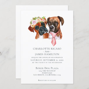 Cute Boxer Dog Bride and Groom Wedding Invitation