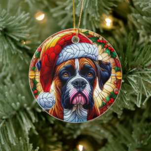 Cute Boxer Dog Christmas Ceramic Tree Decoration