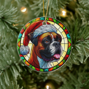 Cute Boxer Dog Christmas Ceramic Tree Decoration