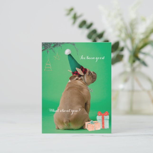 Cute Boxer Dog Christmas I've Been Good Postcard (Standing Front)