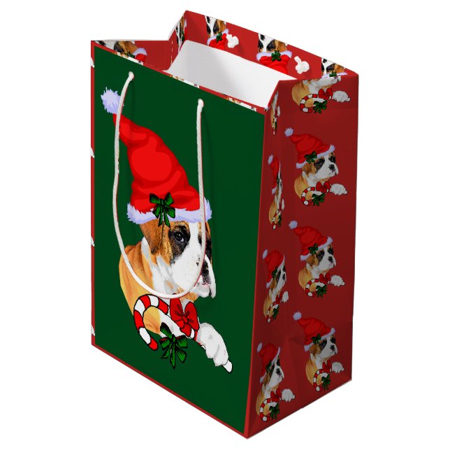 Cute Boxer Dog Christmas Merry Medium Gift Bag (Back Angled)