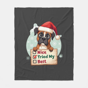 Cute Boxer dog Dog Christmas Nice Tried my Best  ( Fleece Blanket