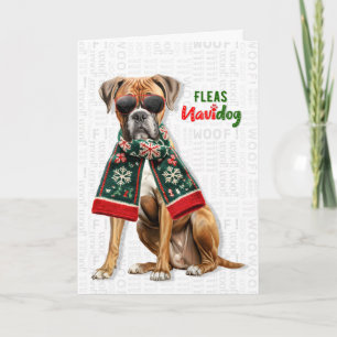 Cute Boxer Dog Funny Fleas Navidog Christmas Holiday Card
