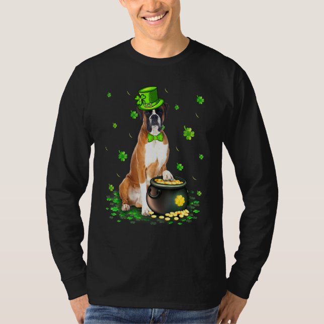 Cute Boxer Dog Lover St Patricks Day Shamrock T-Shirt (Front)