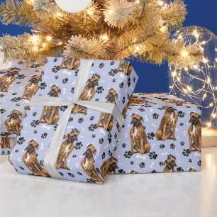Cute Boxer Dog Paw Print Pattern Wrapping Paper