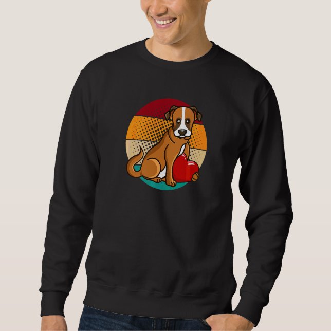 Cute Boxer Dog Valentines Day Heart Retro Sunset Sweatshirt (Front)