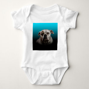 Cute Boxer Dog w Blue Black Gradient background Baby Bodysuit
