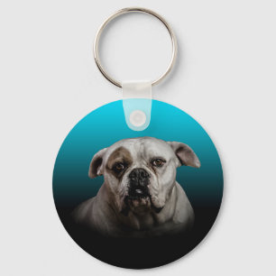 Cute Boxer Dog w Blue Black Gradient background Key Ring