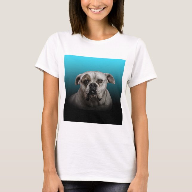 Cute Boxer Dog w Blue Black Gradient  background T-Shirt (Front)