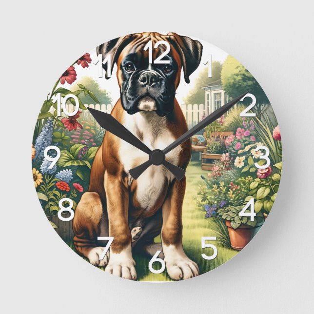 Cute Boxer Dog Wall Clock (Front)