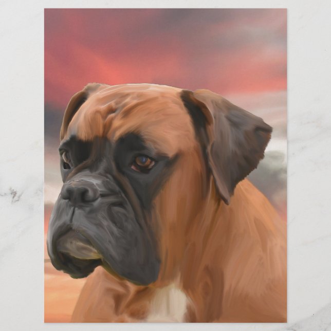 Cute Boxer Dog Water Colour Oil Painting Art (Front)