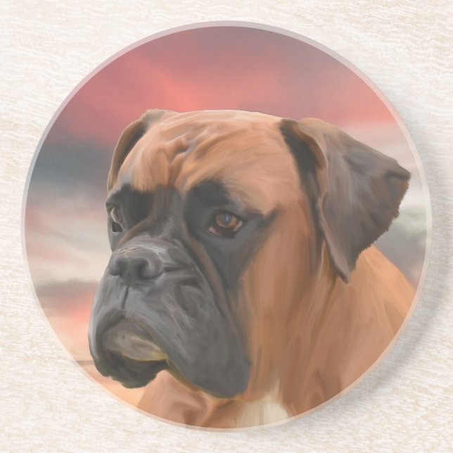 Cute Boxer Dog Water Colour Oil Painting Art Coaster (Front)