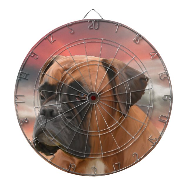 Cute Boxer Dog Water Colour Oil Painting Art Dartboard (Front)