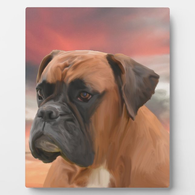 Cute Boxer Dog Water Colour Oil Painting Art Plaque (Front)