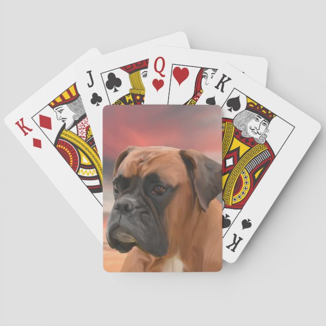 Cute Boxer Dog Water Colour Oil Painting Art Playing Cards (Back)