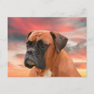 Cute Boxer Dog Water Colour Oil Painting Art Postcard