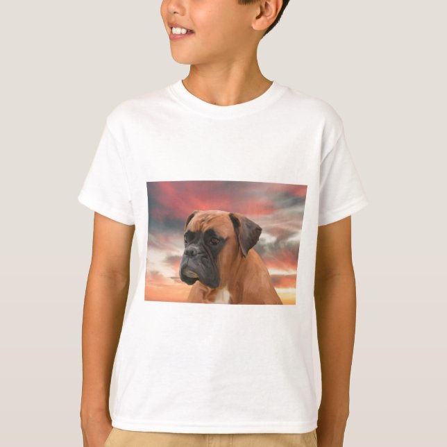 Cute Boxer Dog Water Colour Oil Painting Art T-Shirt (Front)