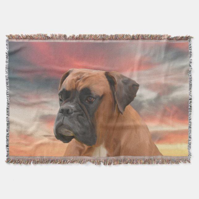 Cute Boxer Dog Water Colour Oil Painting Art Throw Blanket (Front)