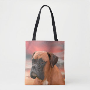 Cute Boxer Dog Water Colour Oil Painting Art Tote Bag