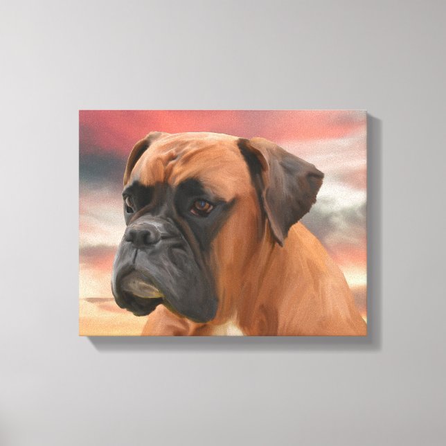 Cute Boxer Dog Water Colour Oil Painting Wall Art (Front)