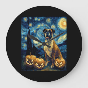 Cute Boxer Halloween Jack O Lantern Pumpkin Face S Large Clock